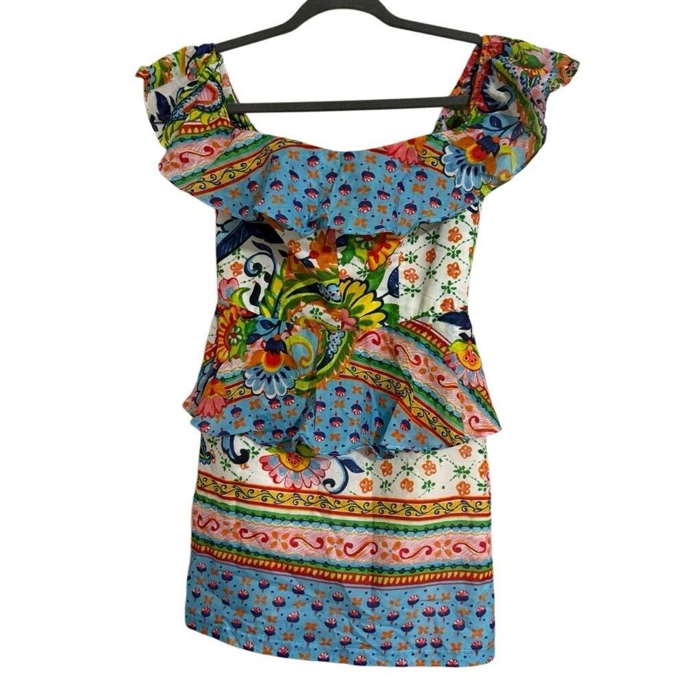 Amanda Uprichard Multicolor Floral & Paisley Off-Shoulder Mini Dress